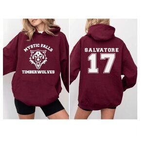 Vampire Diaries Mystic Falls Timberwolves Salvatore 17 Hooded Sweatshirt Adult M